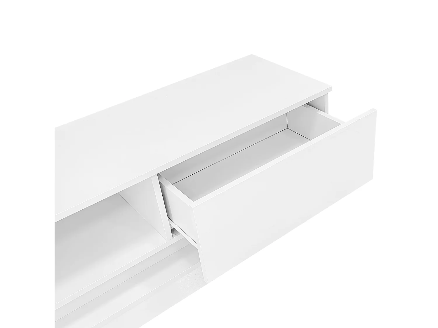 Meuble TV avec LED 160cm - 2 tiroirs et 1 compartiment ouvert - adapté pour TV 60" - Blanc