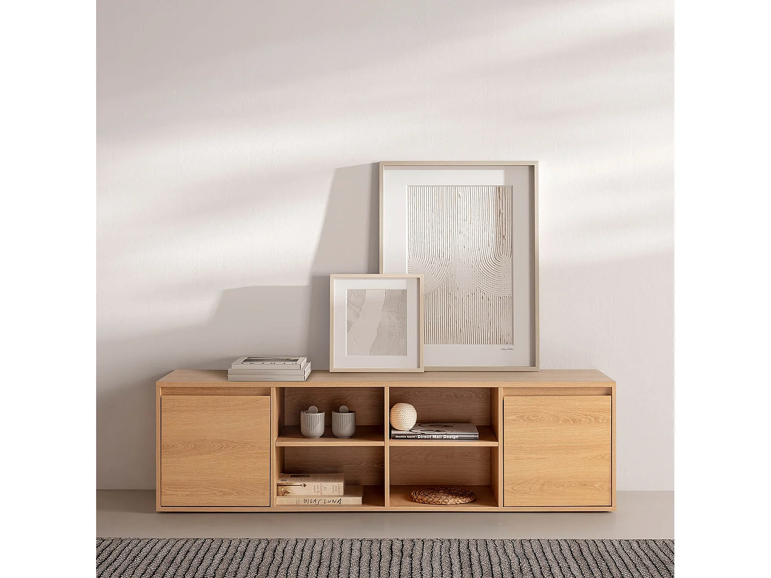 Mueble TV Tori 2 Puertas 4 Huecos, Color Roble, 160 cm