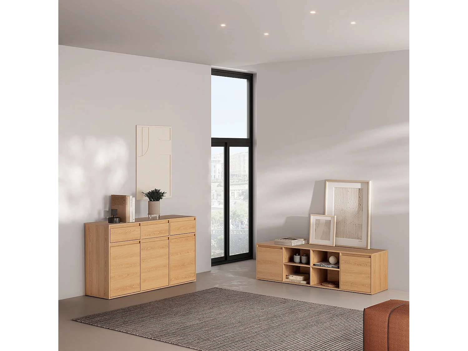 Mueble TV Tori 2 Puertas 4 Huecos, Color Roble, 160 cm