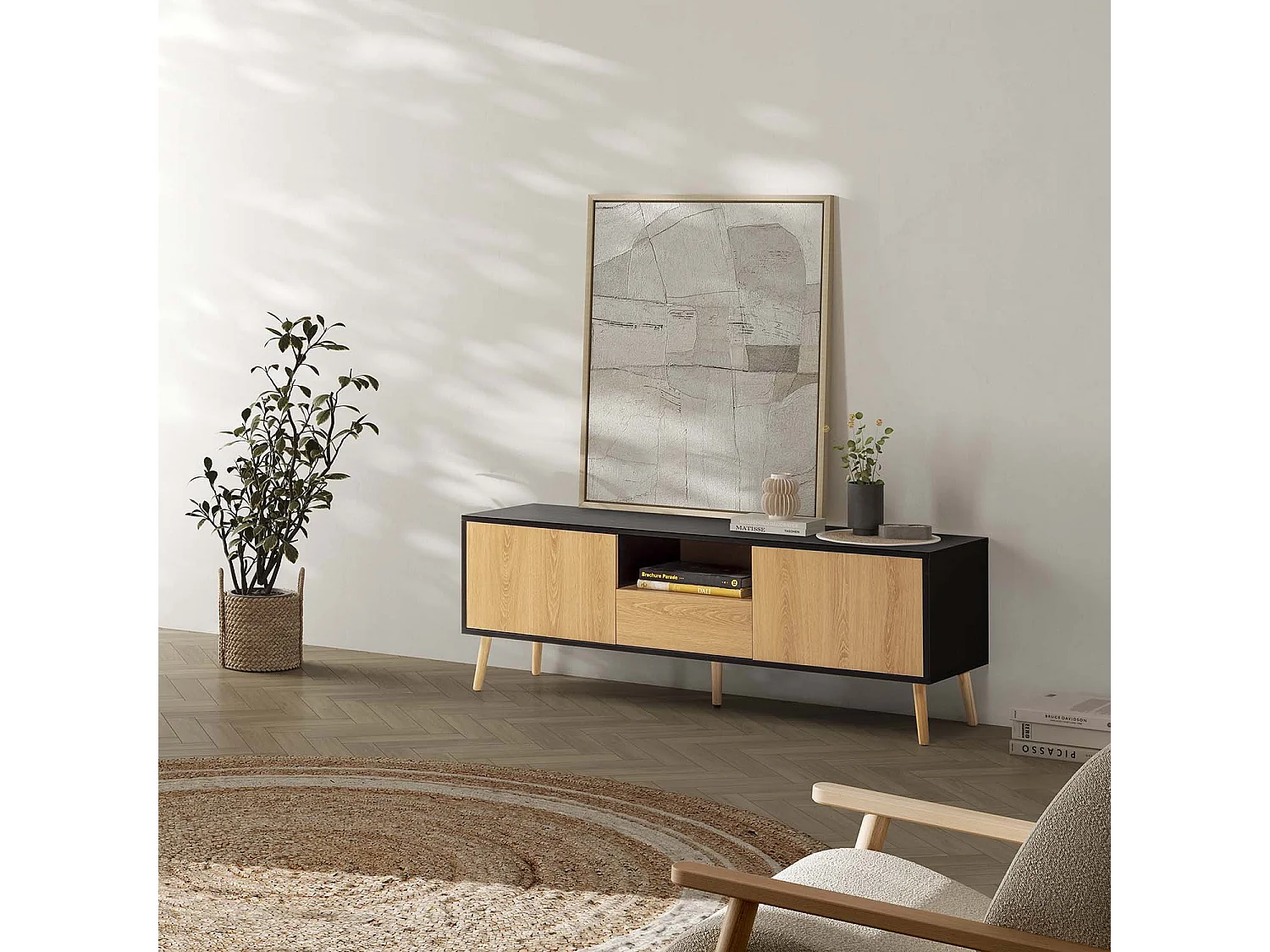 Mobile TV Apolo 1 anta 2 cassetti, colore nero/legno