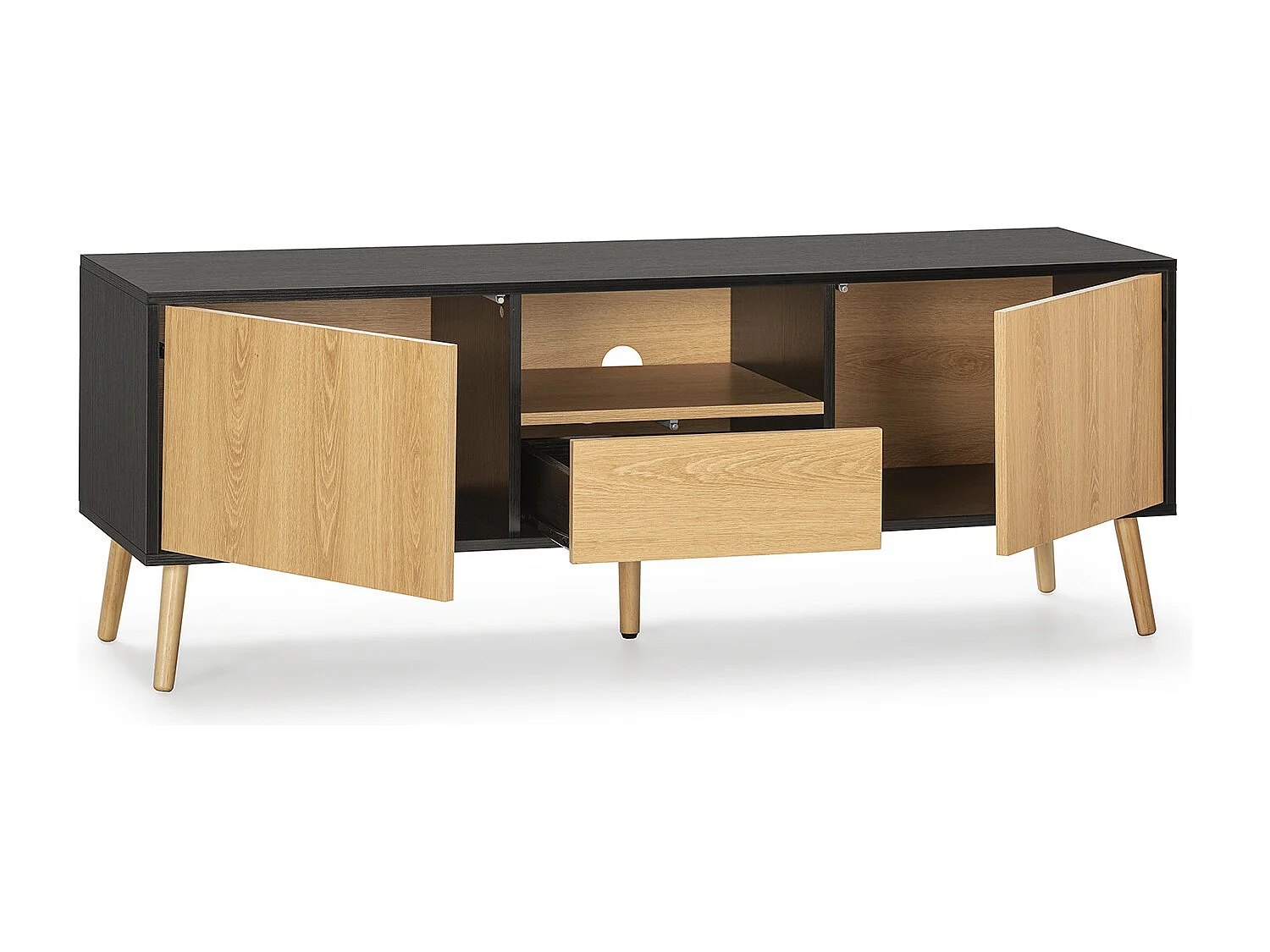 Mobile TV Apolo 1 anta 2 cassetti, colore nero/legno