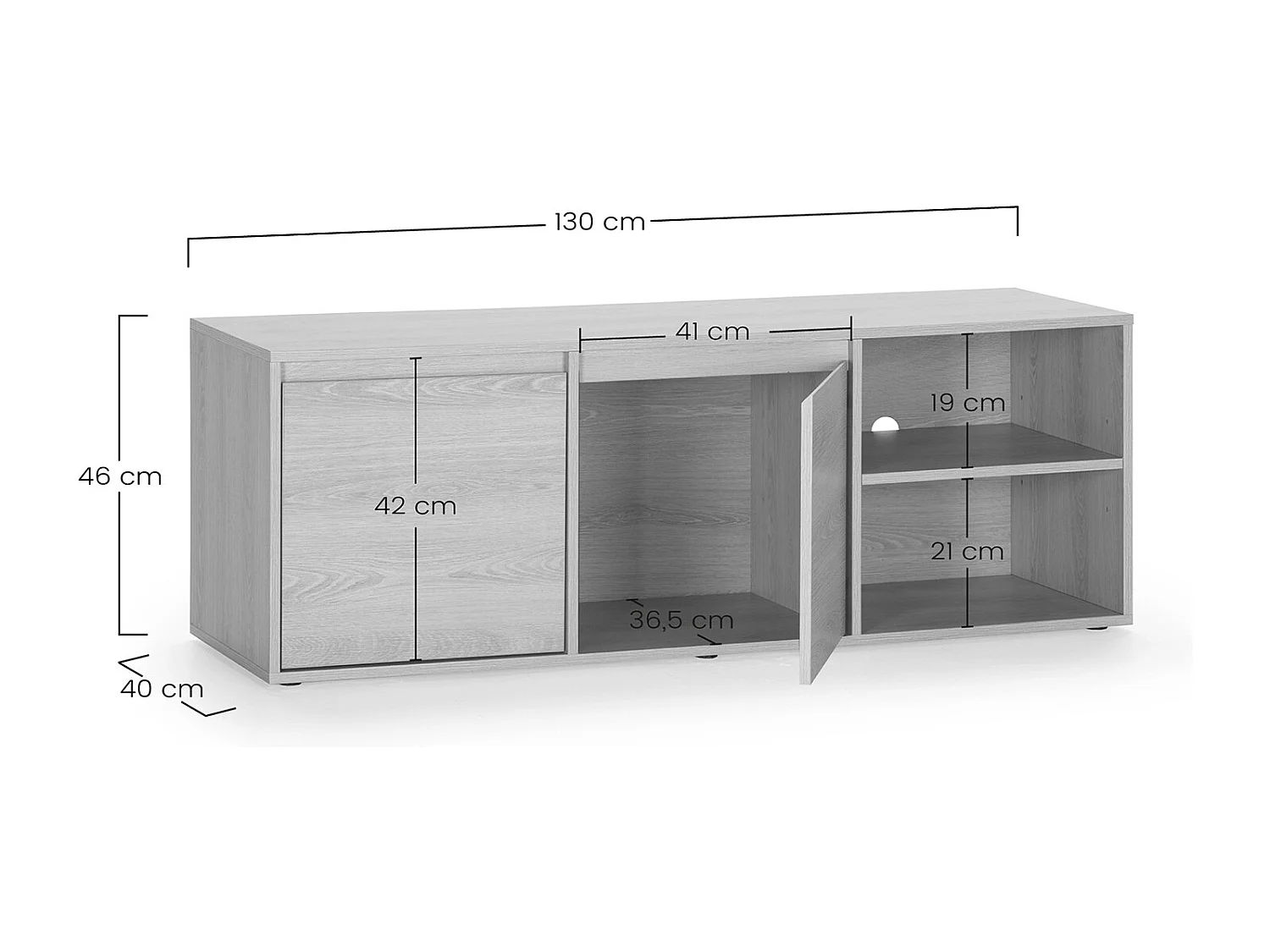Mobile TV Tori 2 Ante 2 Fori, Colore Rovere, 130 cm