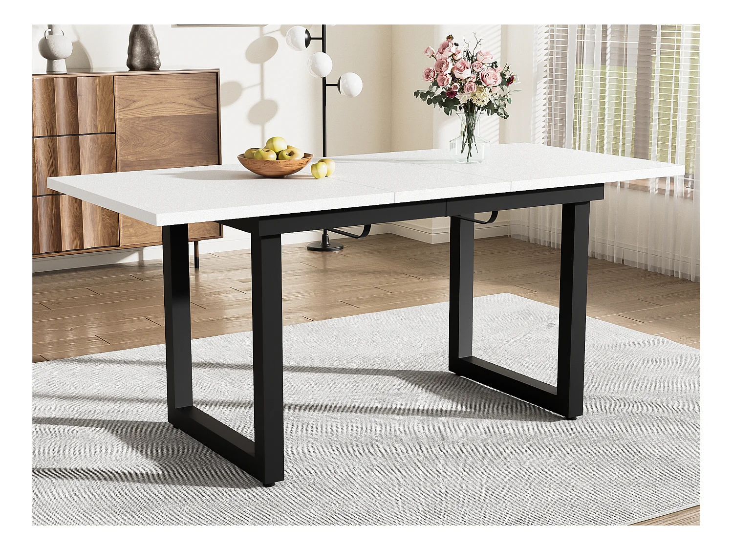 Table à manger extensible multifonctionnelle en acier - style industriel - Blanc
