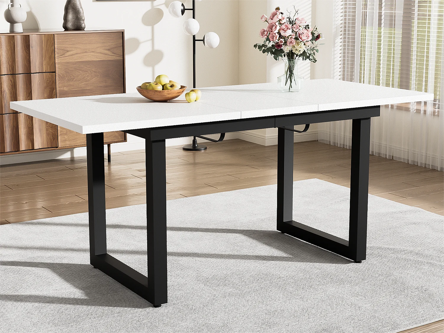 Table à manger extensible multifonctionnelle en acier - style industriel - Blanc