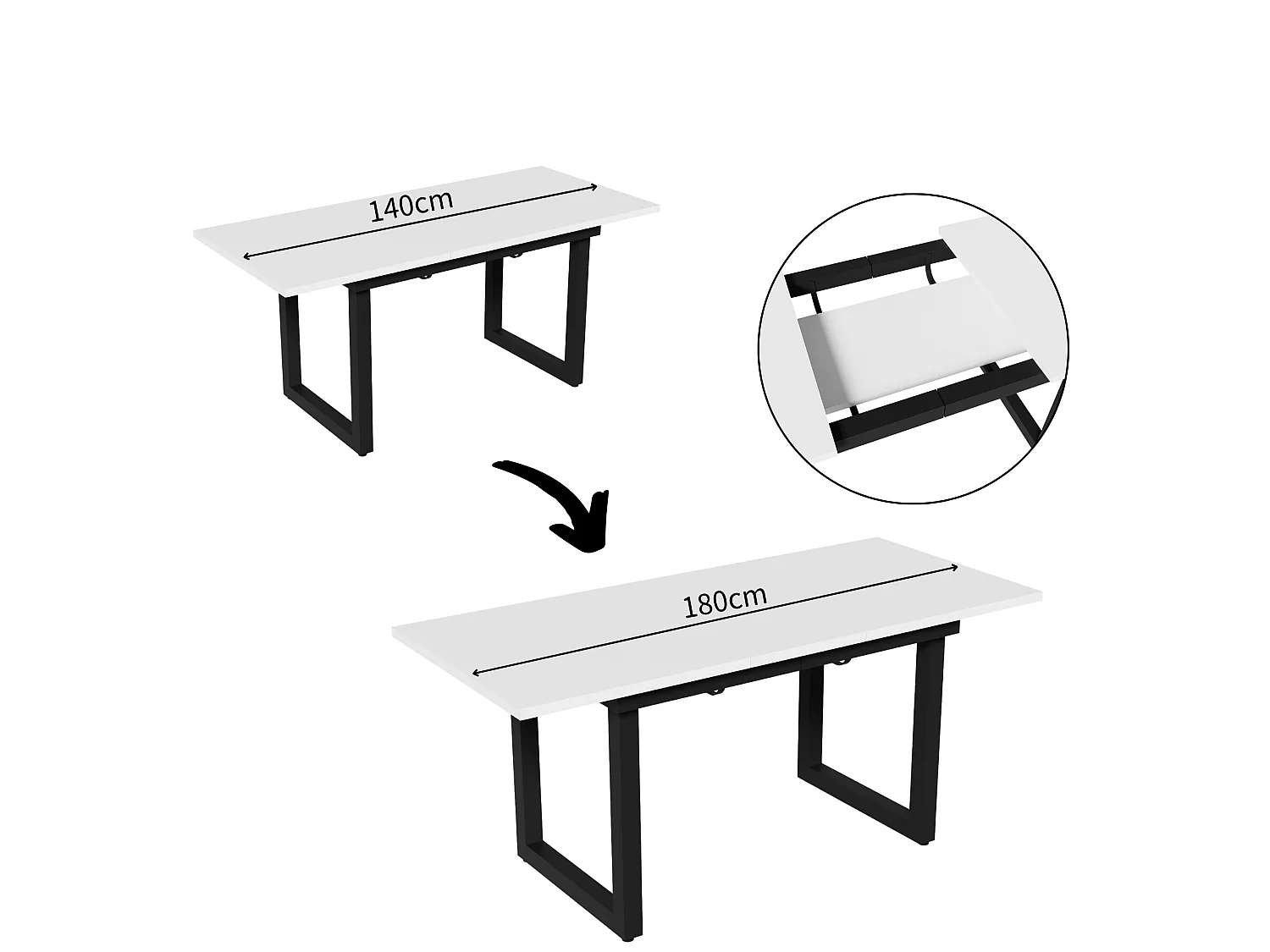 Table à manger extensible multifonctionnelle en acier - style industriel - Blanc