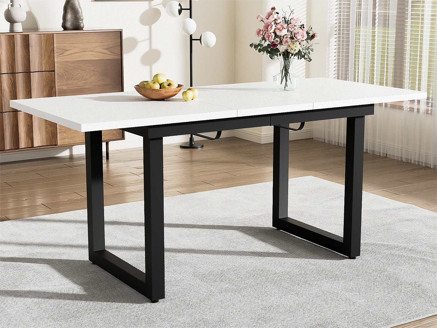 Tavolo da pranzo allungabile multifunzionale in acciaio - stile industriale - Bianco