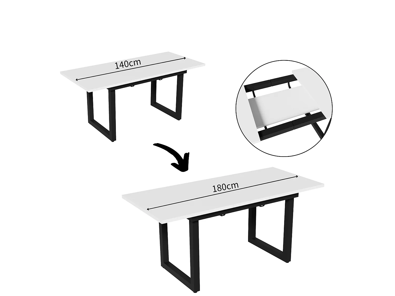 Tavolo da pranzo allungabile multifunzionale in acciaio - stile industriale - Bianco