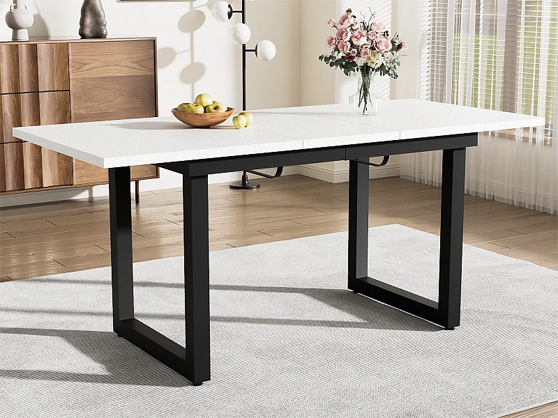 Table à manger extensible multifonctionnelle en acier - style industriel - Blanc