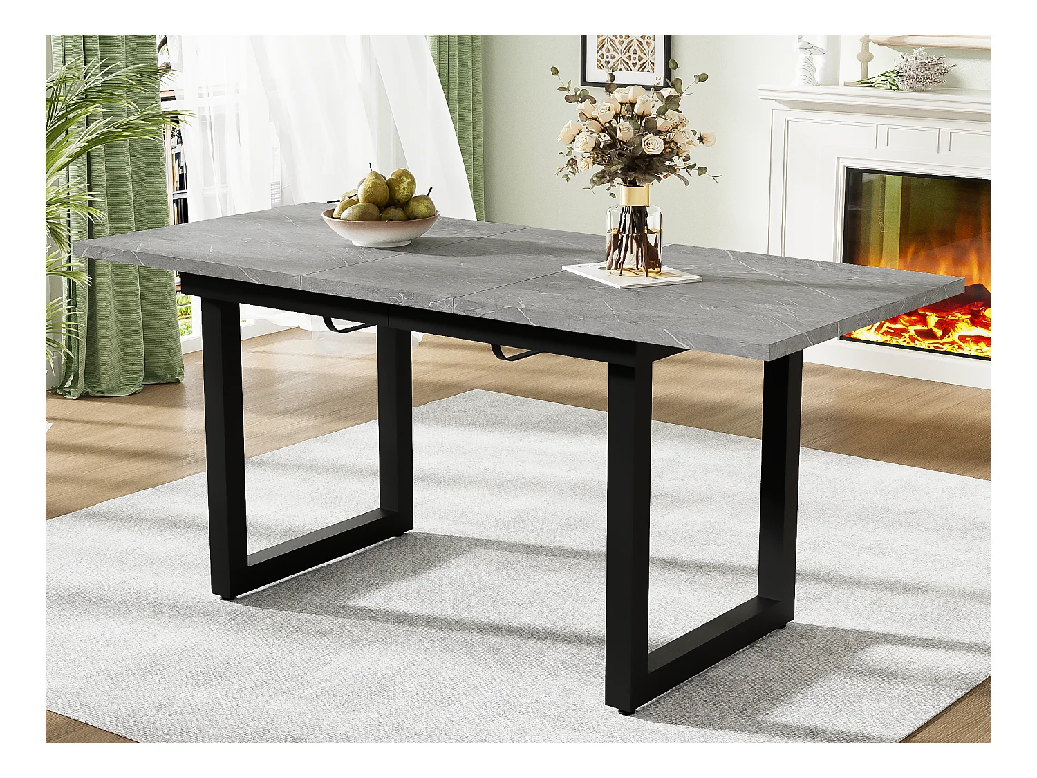 Table à manger extensible multifonctionnelle en acier - style industriel - Gris