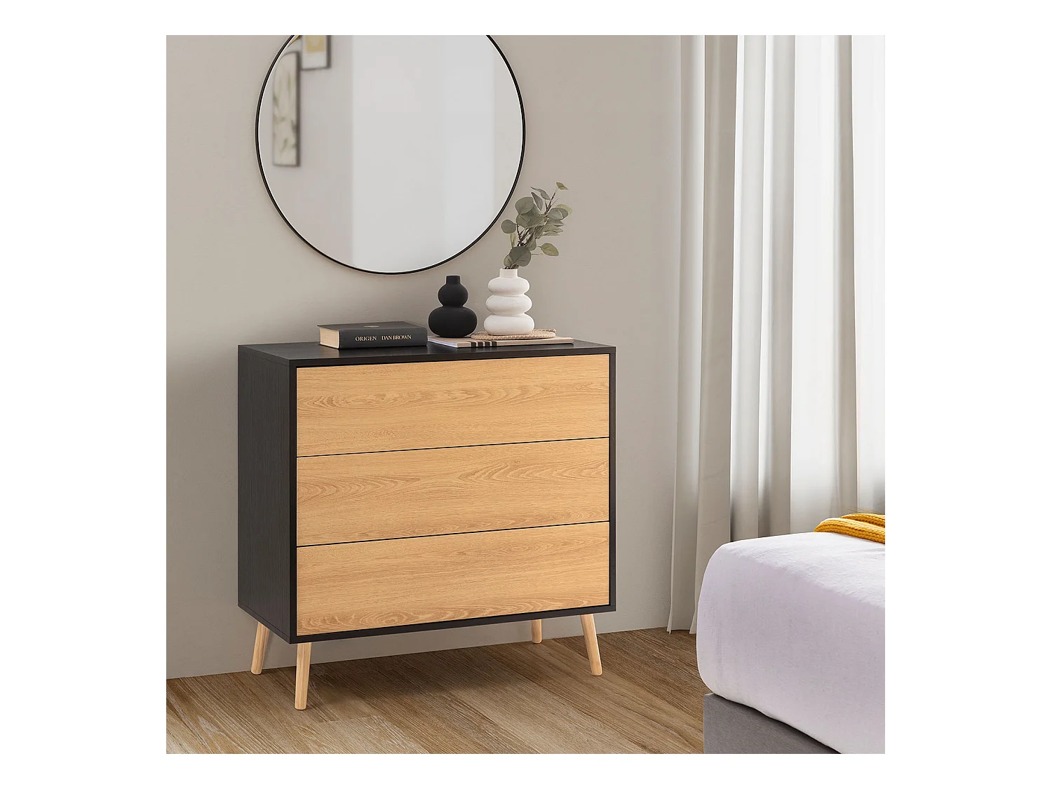 Commode Apolo 3 tiroirs Couleur Noir/Bois
