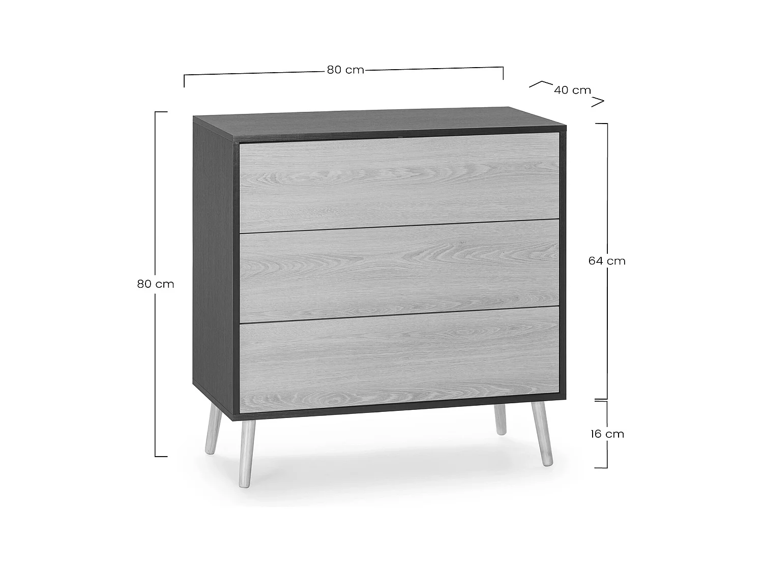 Commode Apolo 3 tiroirs Couleur Noir/Bois