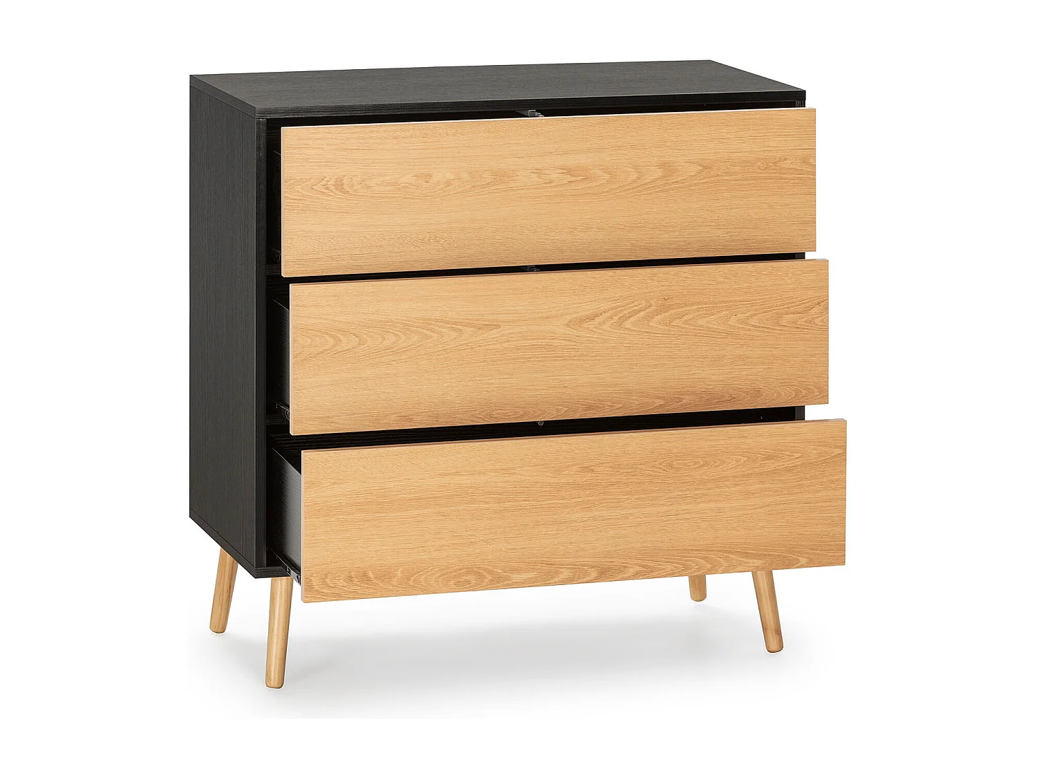 Cômoda Apolo 3 gavetas Cor Preto/Madeira