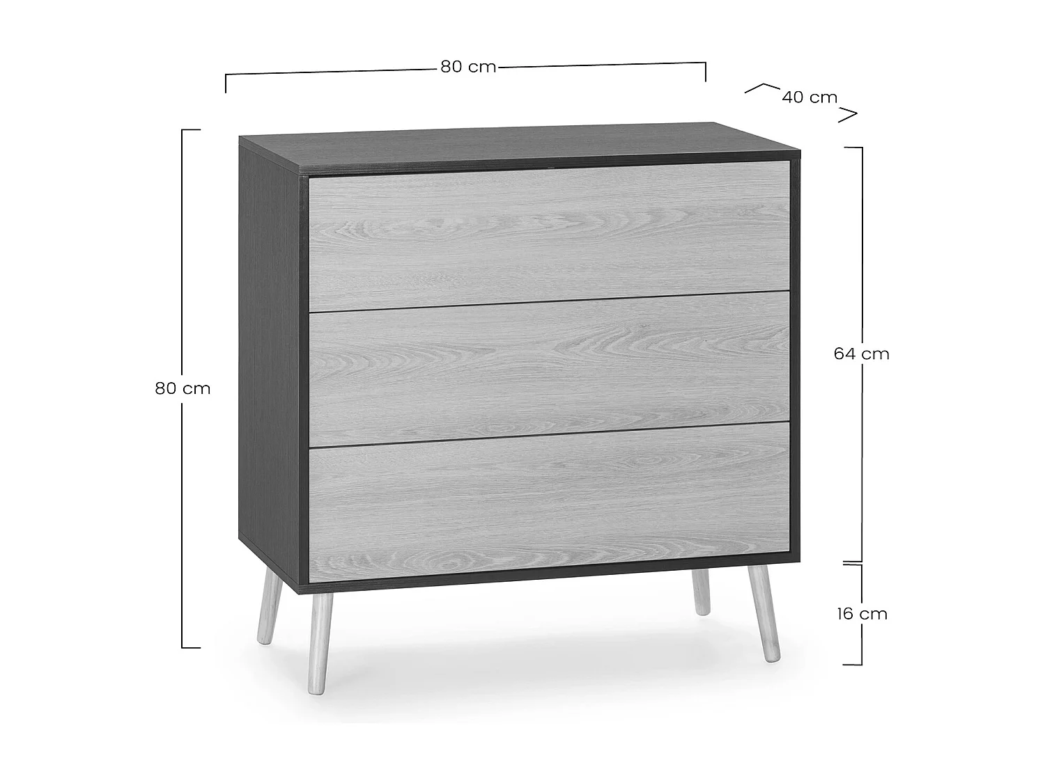 Cômoda Apolo 3 gavetas Cor Preto/Madeira