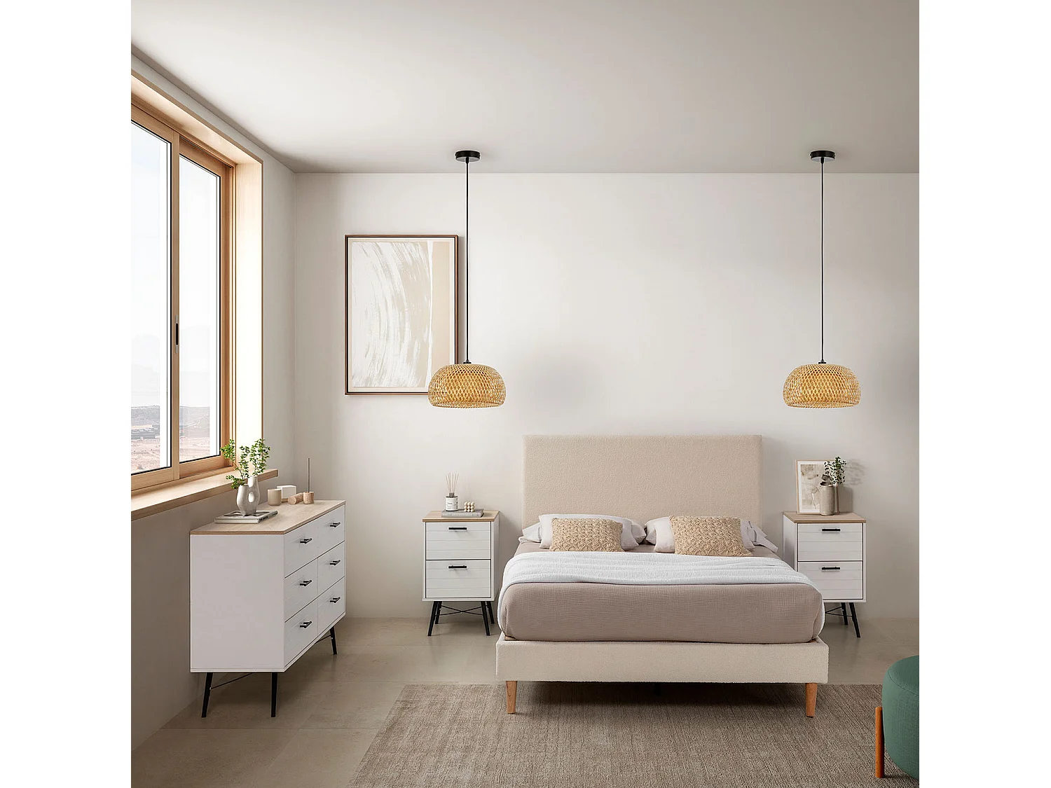 Sommier + tête de lit Niebla 160x200 cm Beige