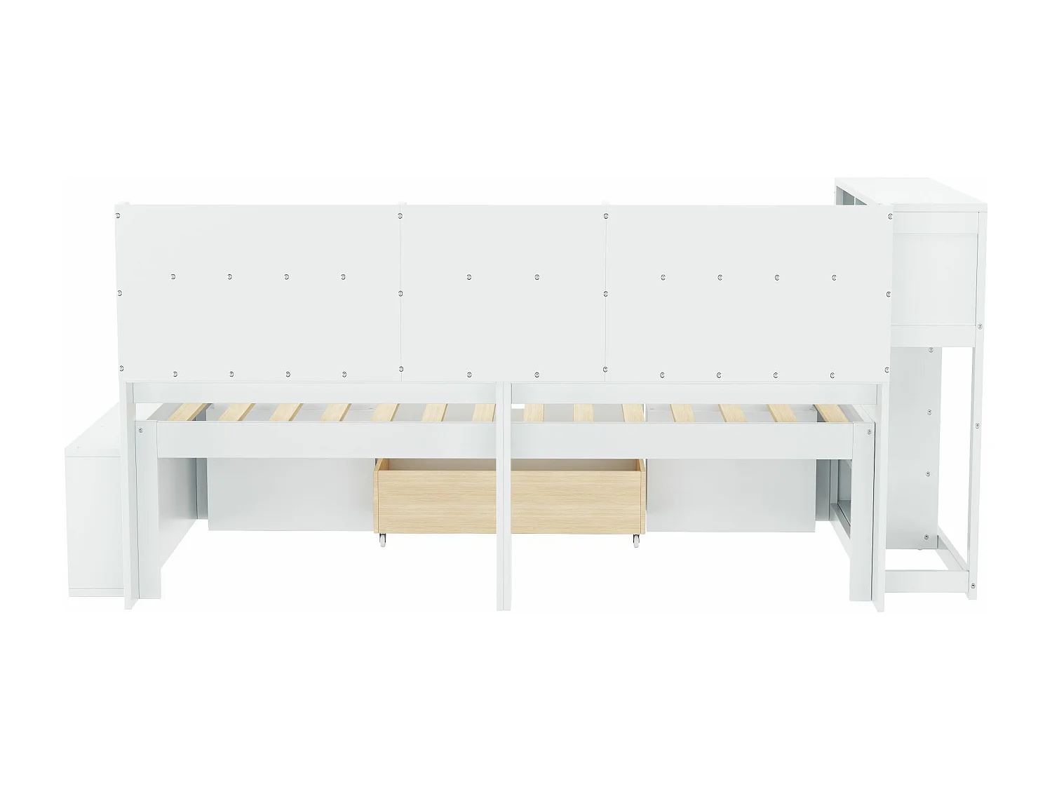 MDF-bed van 90x200 cm - met multifunctionele opbergruimte en een kleine uitneembare boekenkast - met lattenbodem - Wit