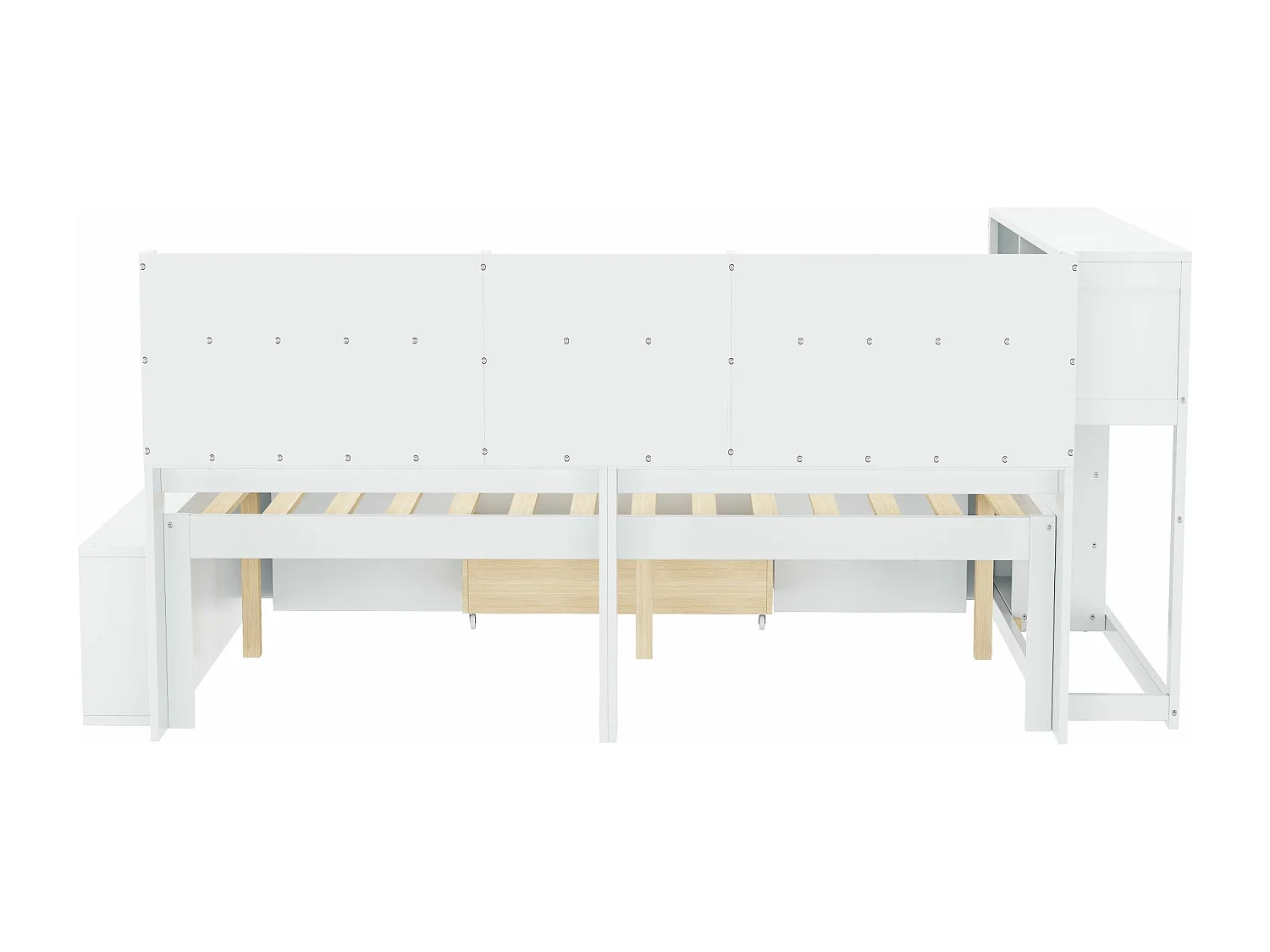 Lit 140x200cm en MDF - avec rangement multifonction et un petit bibliothèque amovible - avec sommier à lattes - Blanc