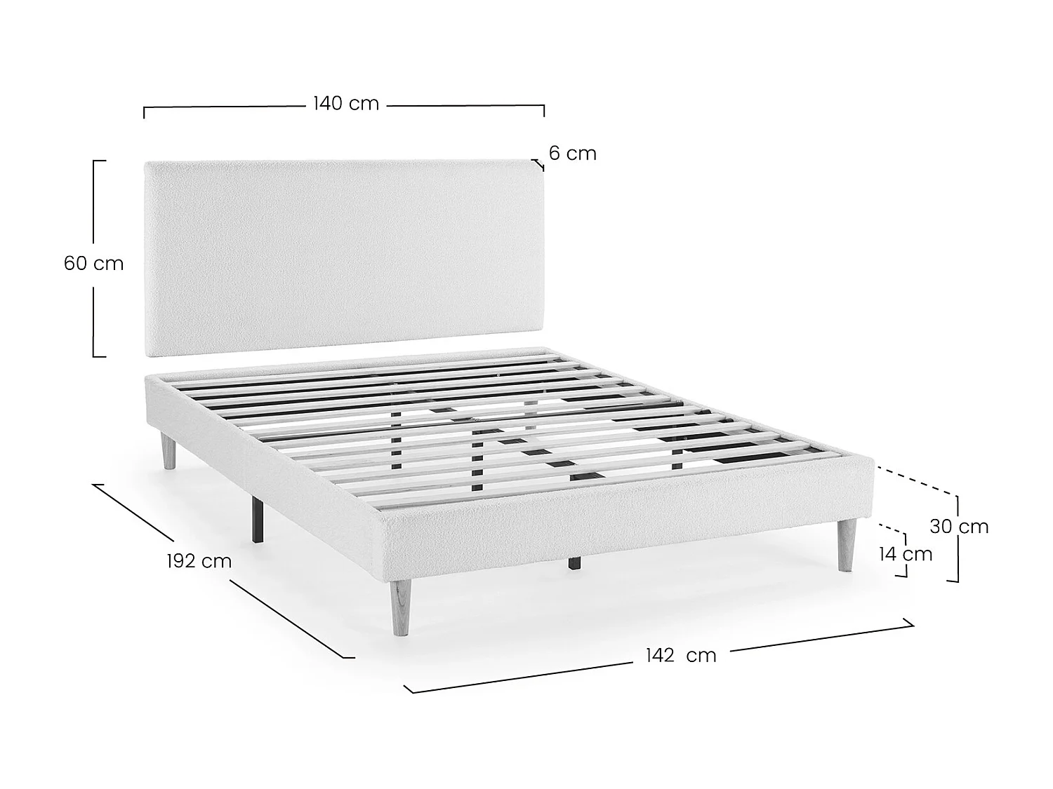 Base imbottita + testiera Niebla 140x190 cm Beige