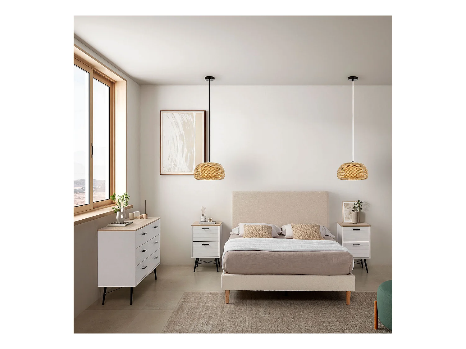 Polsterbett + Kopfteil Niebla 140x190 cm Beige