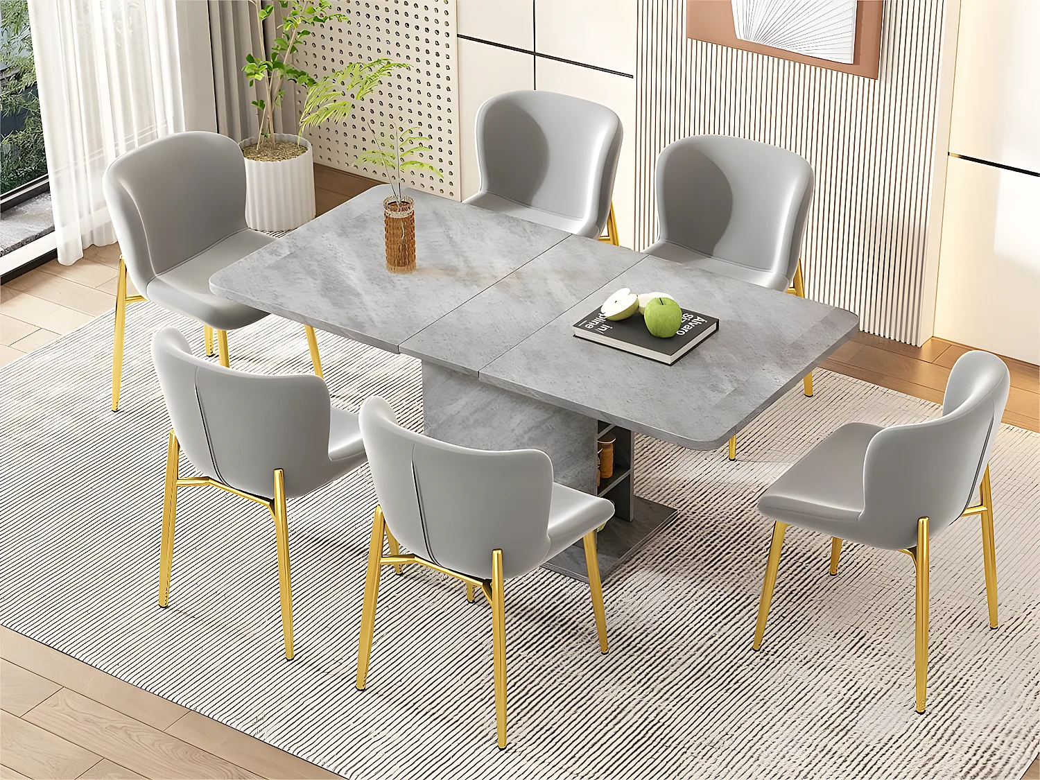 Set van 6 stoelen bekleed met fluweel - met gouden metalen poten - eigentijdse stijl - Grijs