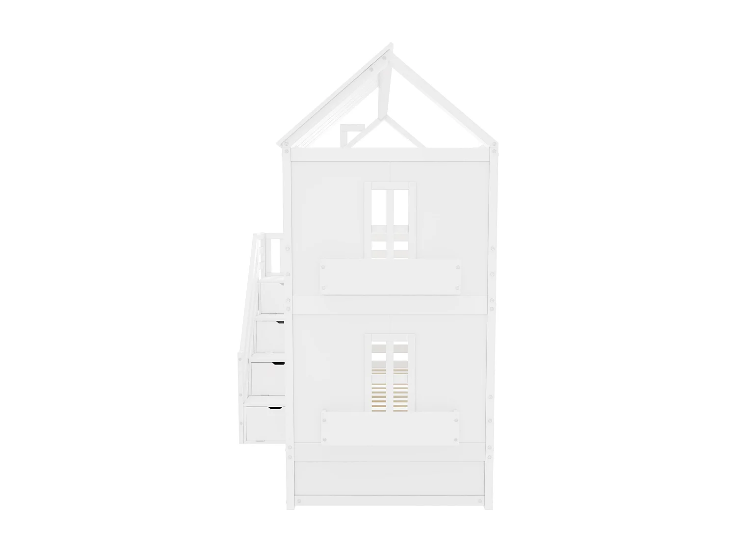 Kinderstapelbed 90x200cm - met opbergtrap + 2 lades + legplanken - in grenenhout en MDF - Wit