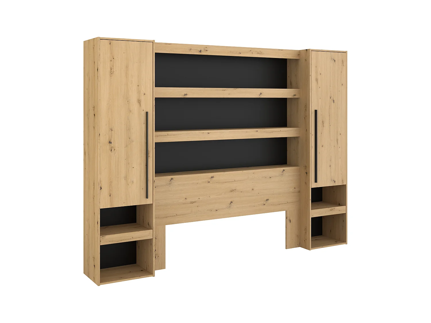 Puente de cama con almacenaje y LED - L269 cm - Color: Natural y negro - VARLY