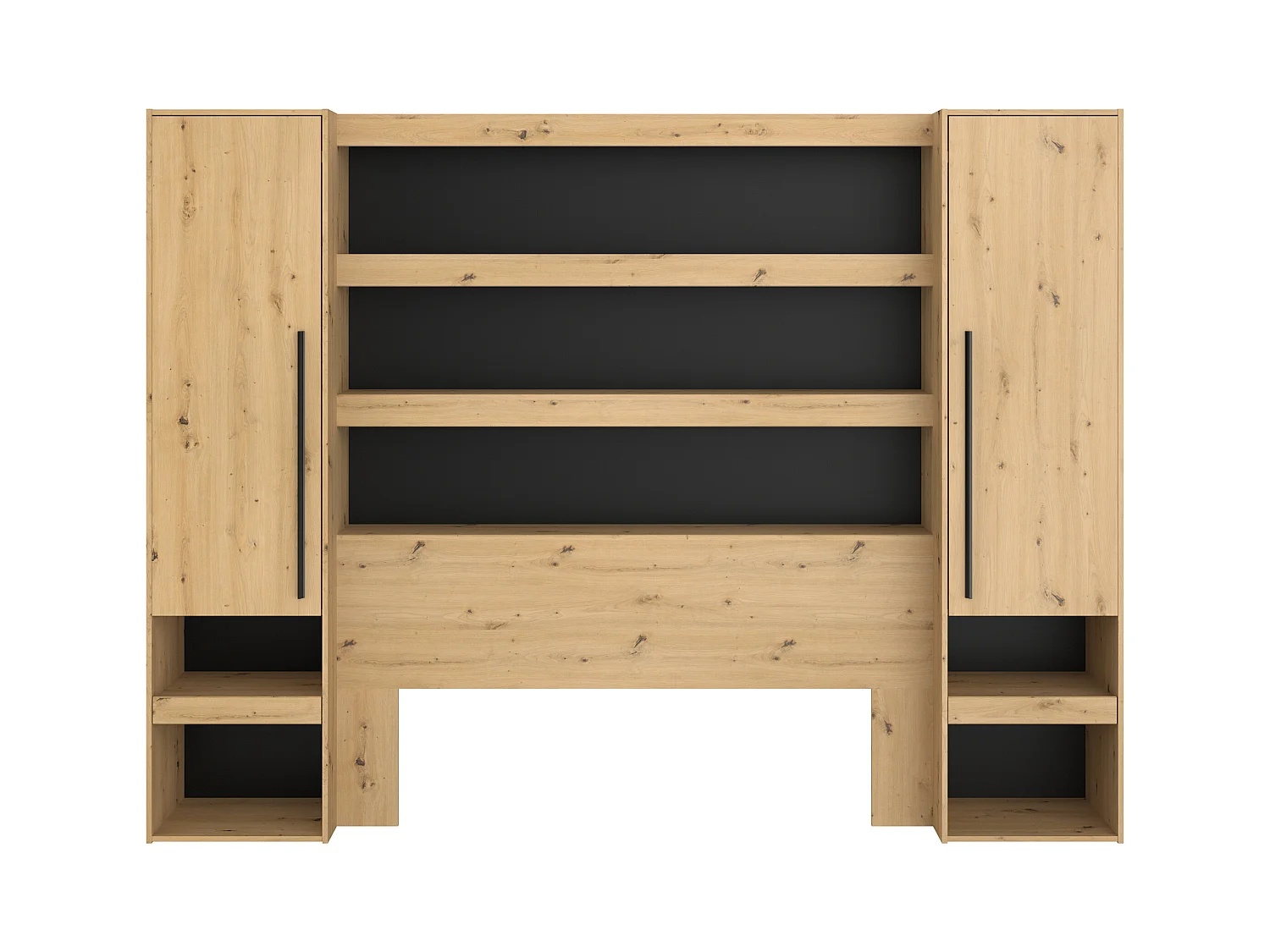 Puente de cama con almacenaje y LED - L269 cm - Color: Natural y negro - VARLY