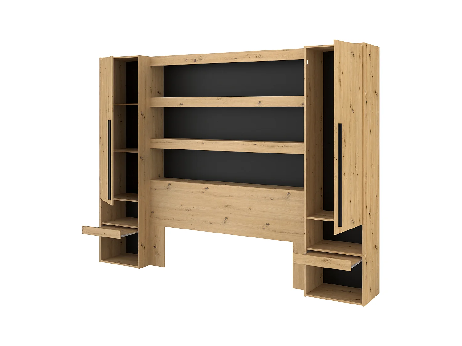 Puente de cama con almacenaje y LED - L269 cm - Color: Natural y negro - VARLY