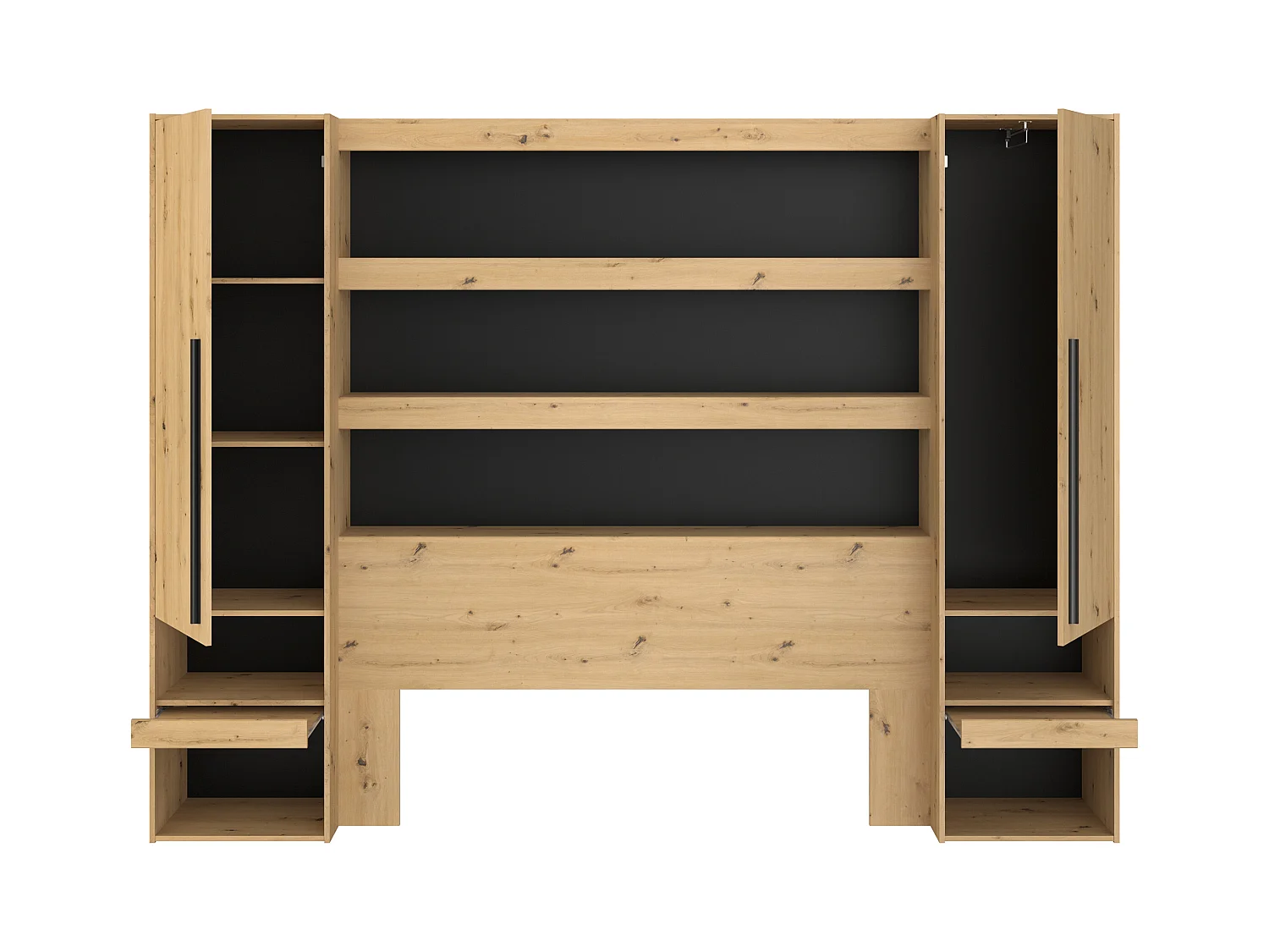 Puente de cama con almacenaje y LED - L269 cm - Color: Natural y negro - VARLY