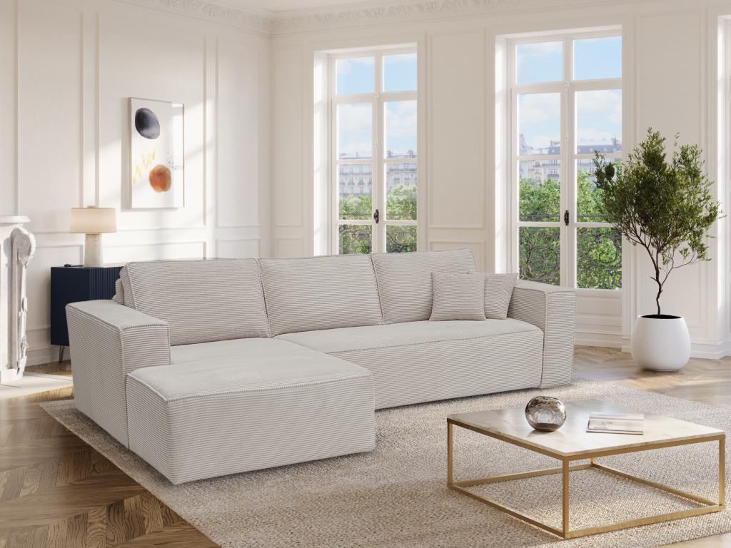 Eckschlafsofa mit Matratze - Ecke links - Cord - Beige - Liegefläche 140 cm günstig online kaufen