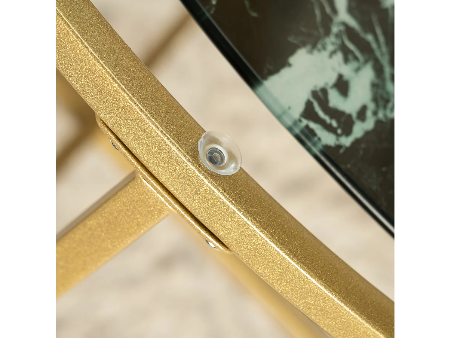 URBAN MEUBLE Mesa de centro de cristal verde, mesa baja redonda para salón, mesa auxiliar, grano de mármol, patas de metal dorado, 80*80*45 cm