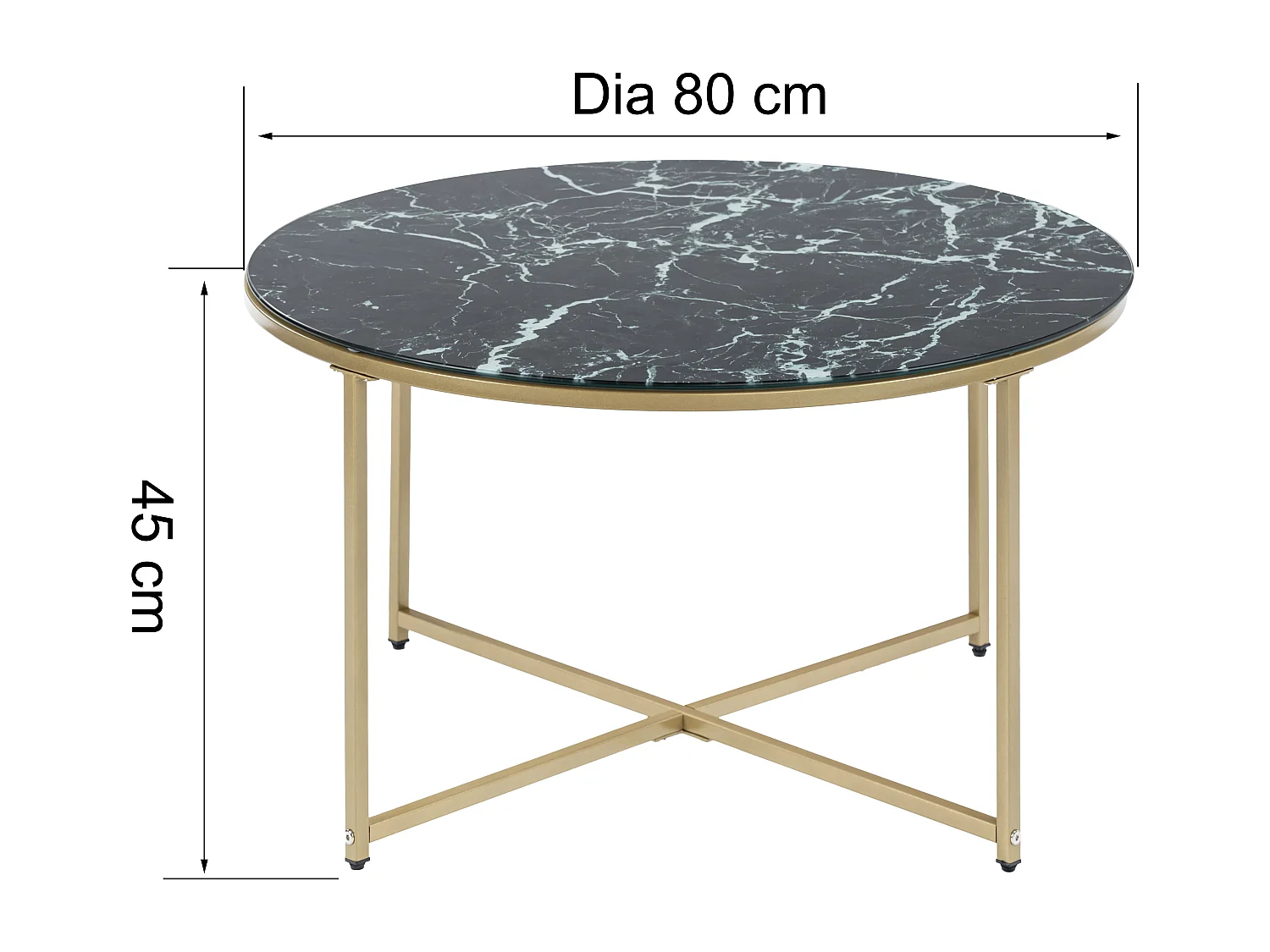 URBAN MEUBLE Mesa de centro de cristal verde, mesa baja redonda para salón, mesa auxiliar, grano de mármol, patas de metal dorado, 80*80*45 cm