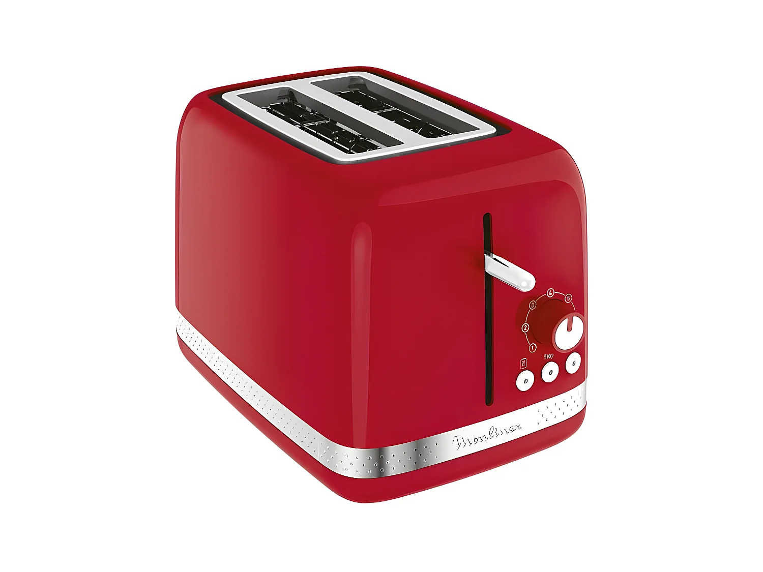 Grille-pain Moulinex Soleil 2 tranches 850W rétro rouge avec thermostat 7 positions et fonctions Décongélation et Réchauffage