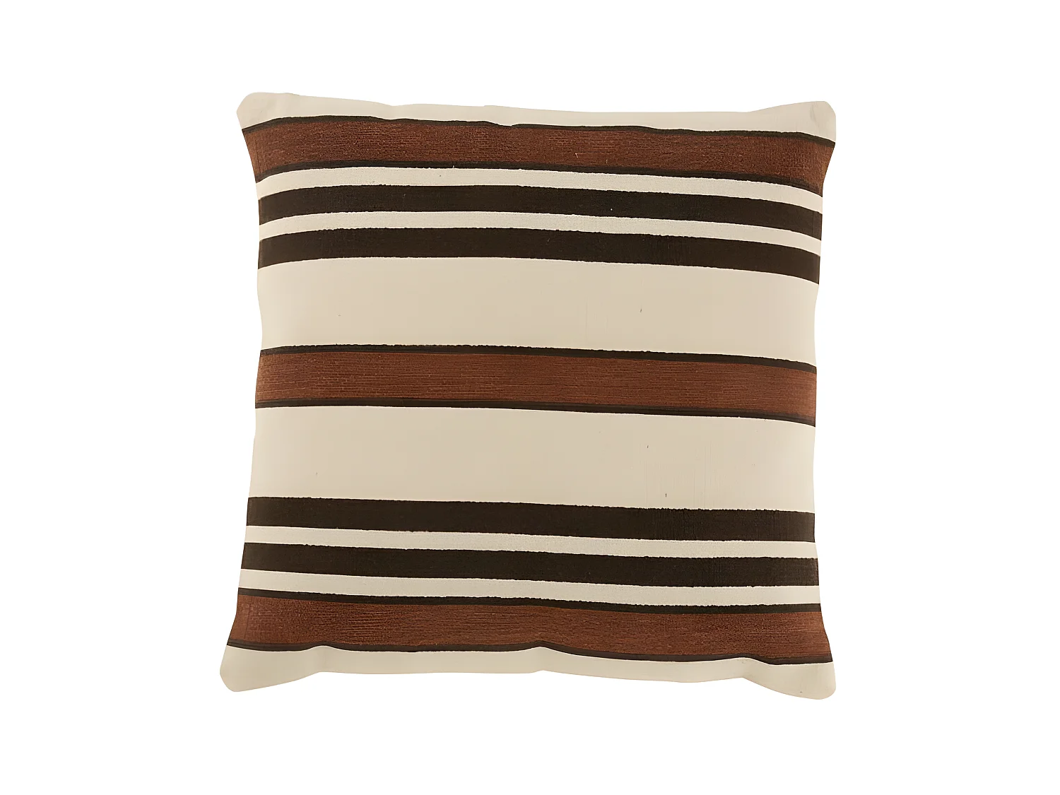 Coussin Carre Ligne Coton Beige/Marron/Noir - L 45 x l 45 x H 4 cm