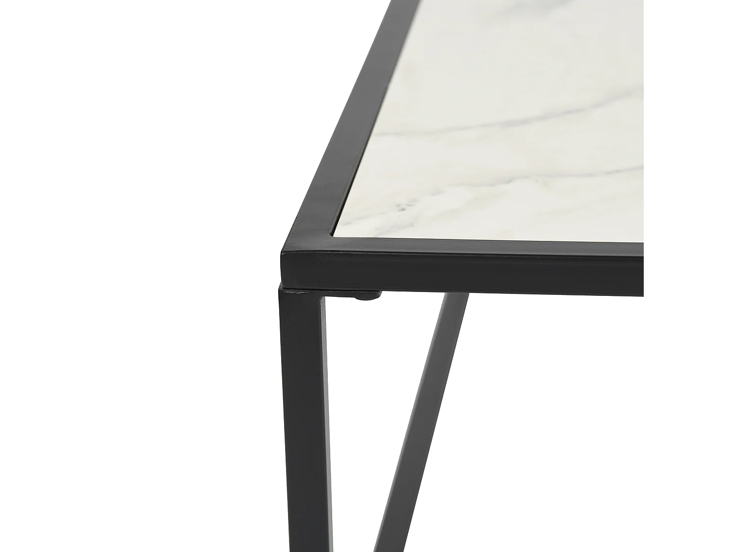 Table basse carrée pierre effet marbre blanc structure noir 80x80cm GAZUDS