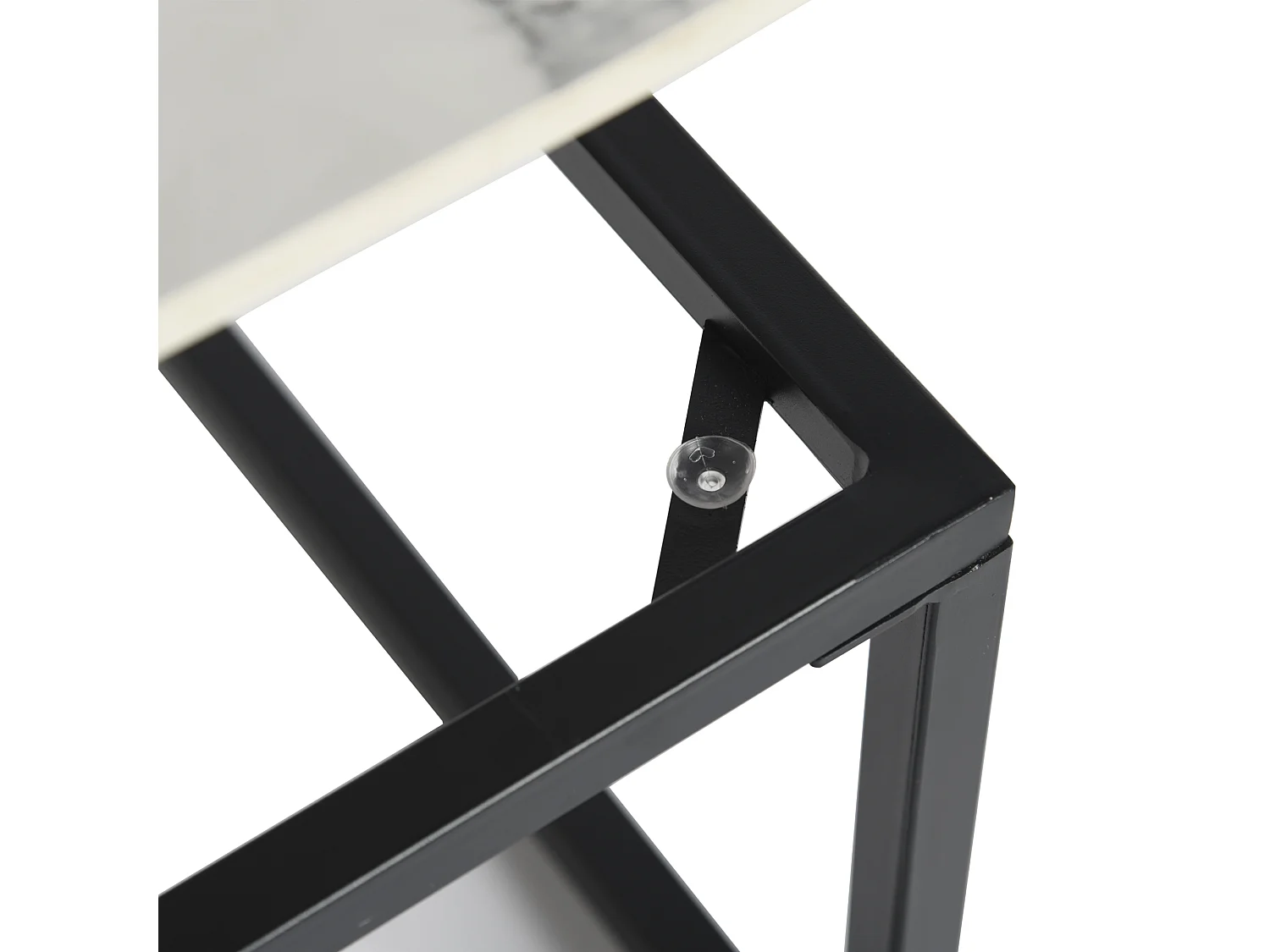 Table basse carrée pierre effet marbre blanc structure noir 80x80cm GAZUDS