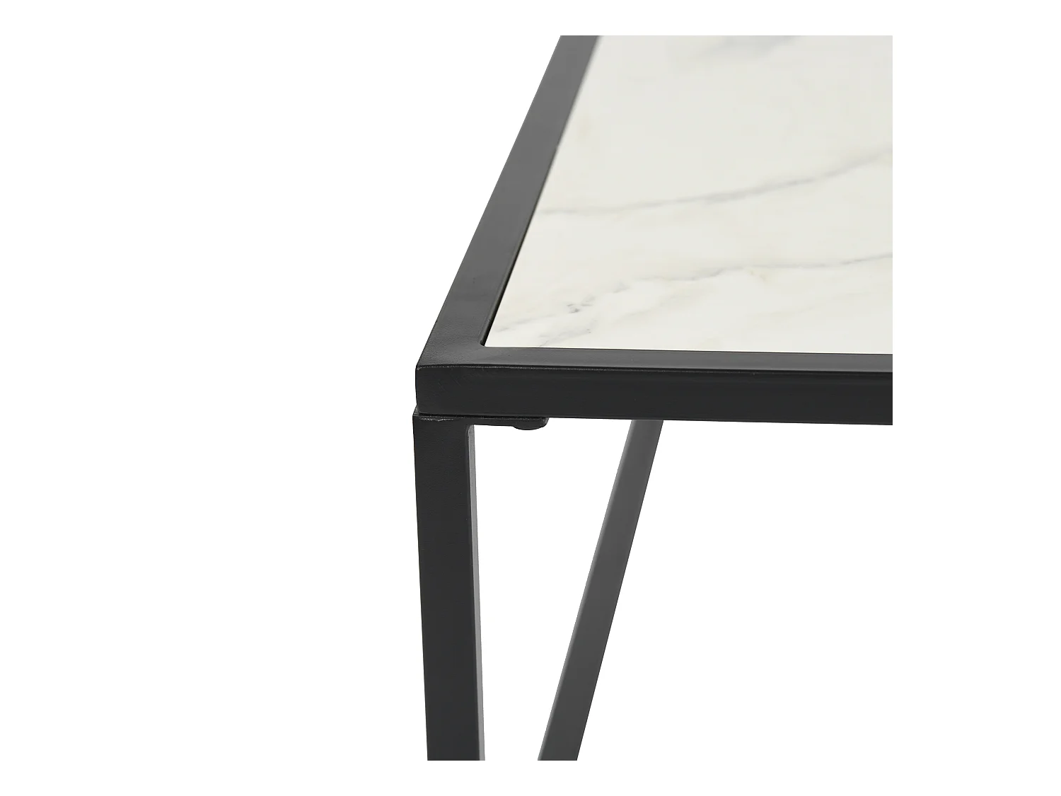 Table basse carrée pierre effet marbre blanc structure noir 80x80cm GAZUDS