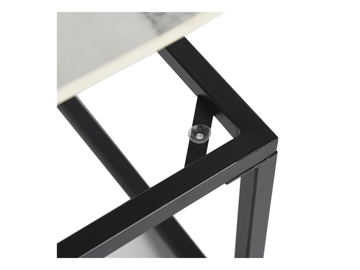 Table basse carrée pierre effet marbre blanc structure noir 80x80cm GAZUDS
