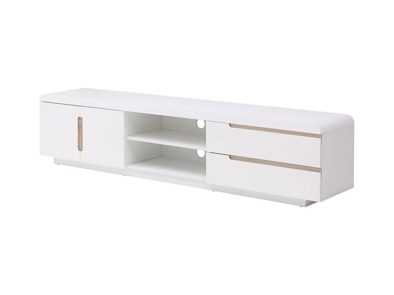 Móvel de TV com 2 portas, 2 gavetas e 2 nichos branco e natural - NURINI