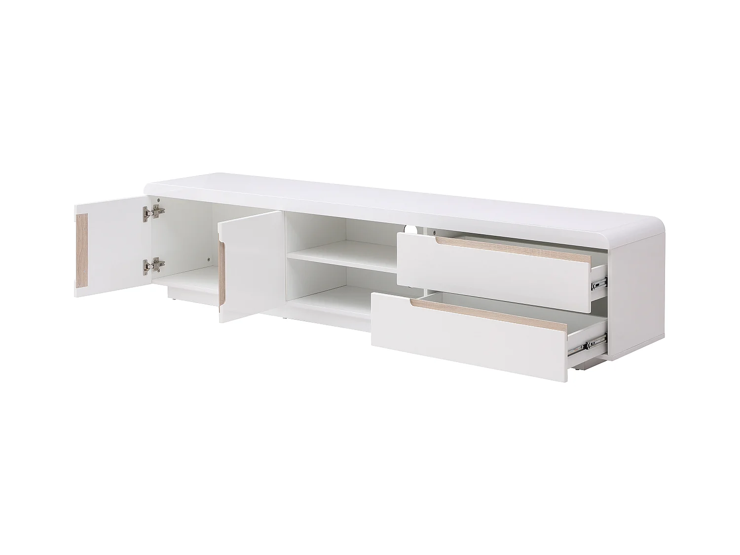 Móvel de TV com 2 portas, 2 gavetas e 2 nichos branco e natural - NURINI