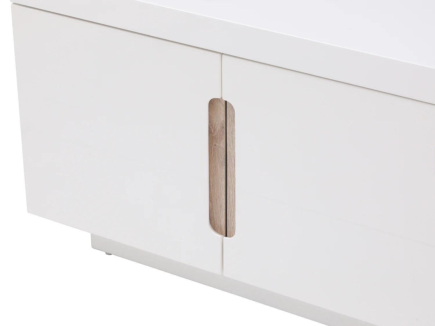 Meuble TV avec 2 portes, 2 tiroirs et 2 niches - Blanc et naturel - NURINI