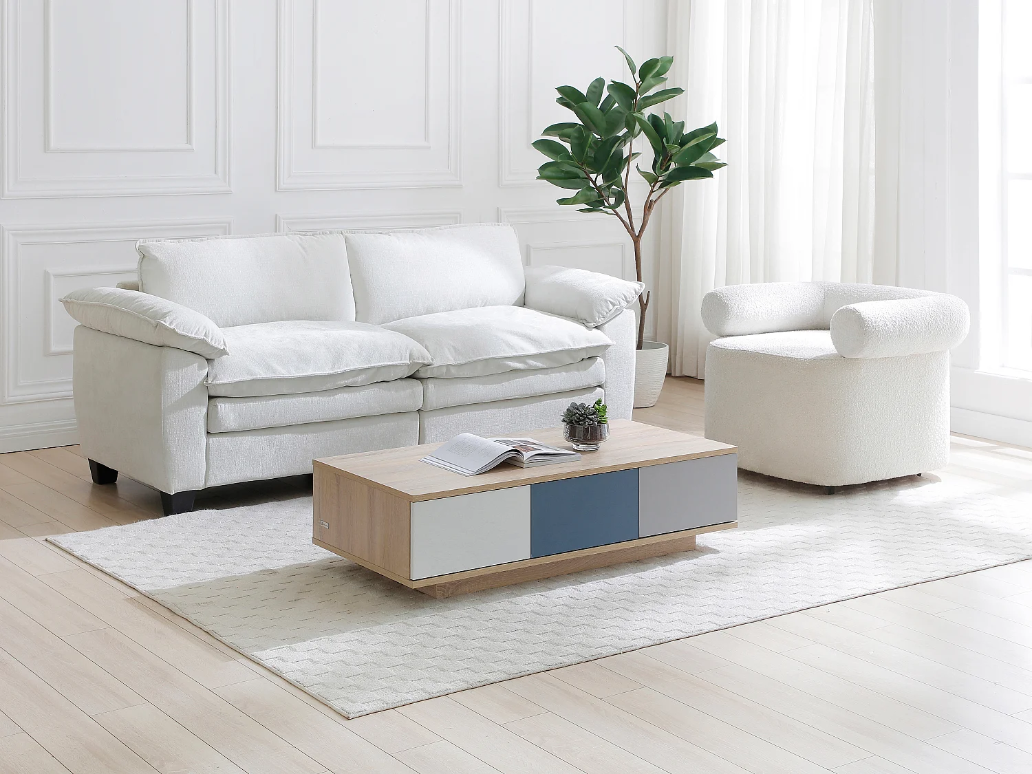 Table basse avec 3 tiroirs et 1 niche - Multicolore - FILUTIA