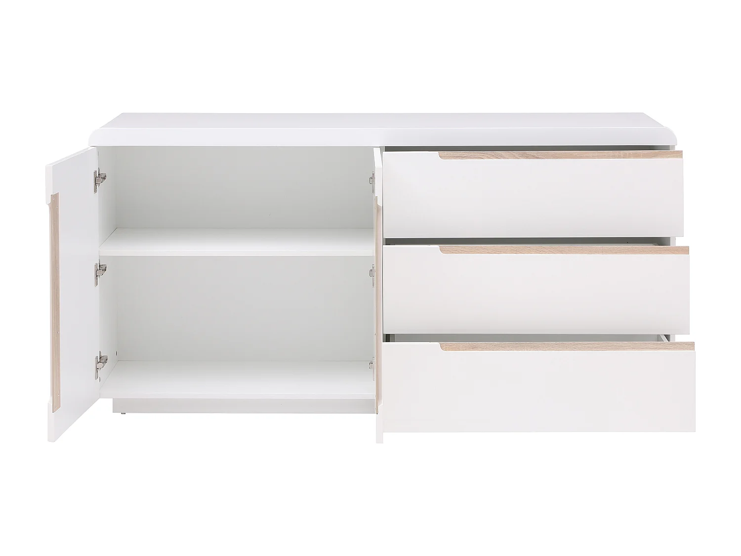 Sideboard mit 2 Türen & 3 Schubladen - Weiß & Holzfarben - NURINI