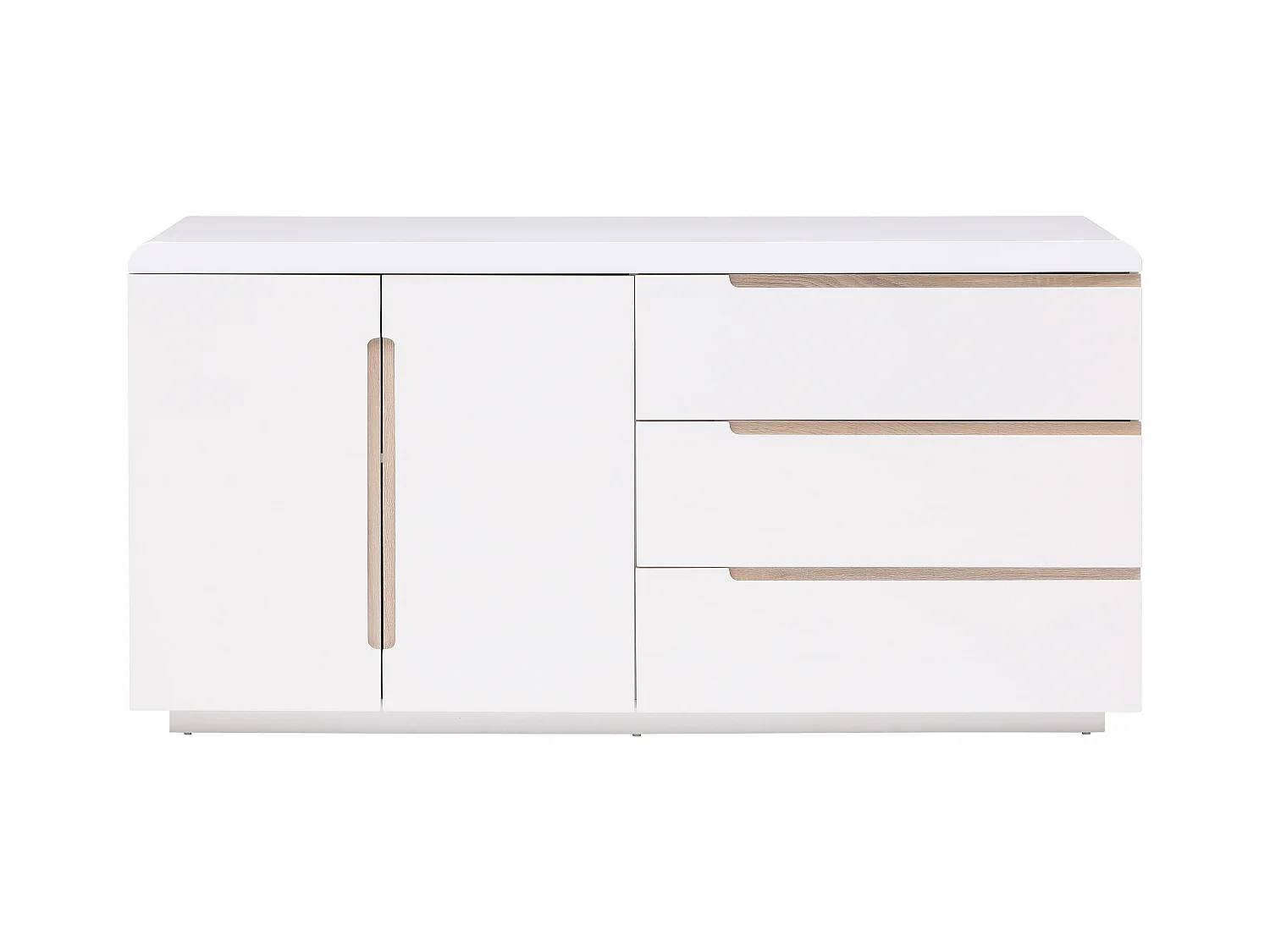 Aparador con 2 puertas y 3 cajones - Blanco y natural - NURINI