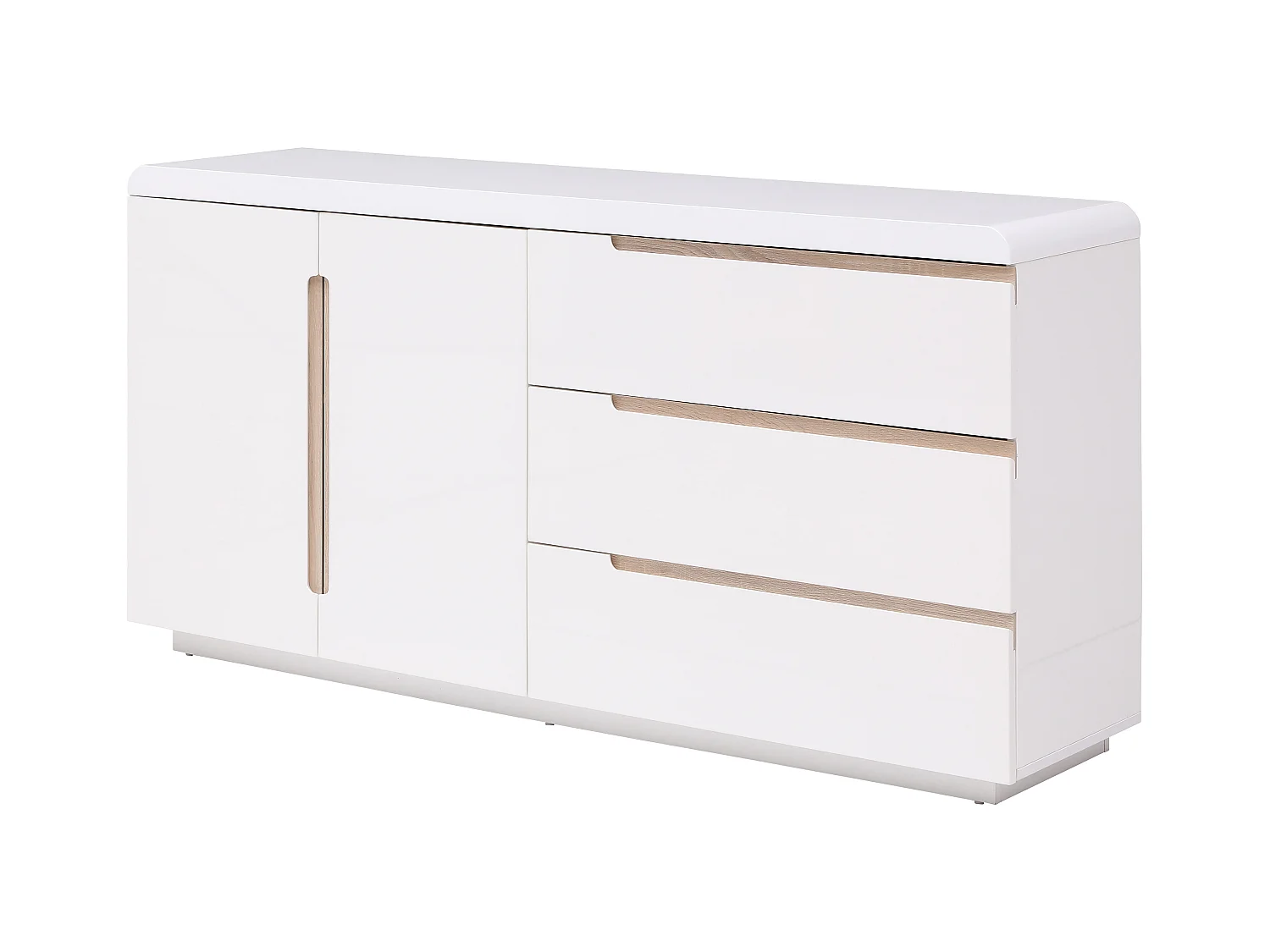 Aparador con 2 puertas y 3 cajones - Blanco y natural - NURINI