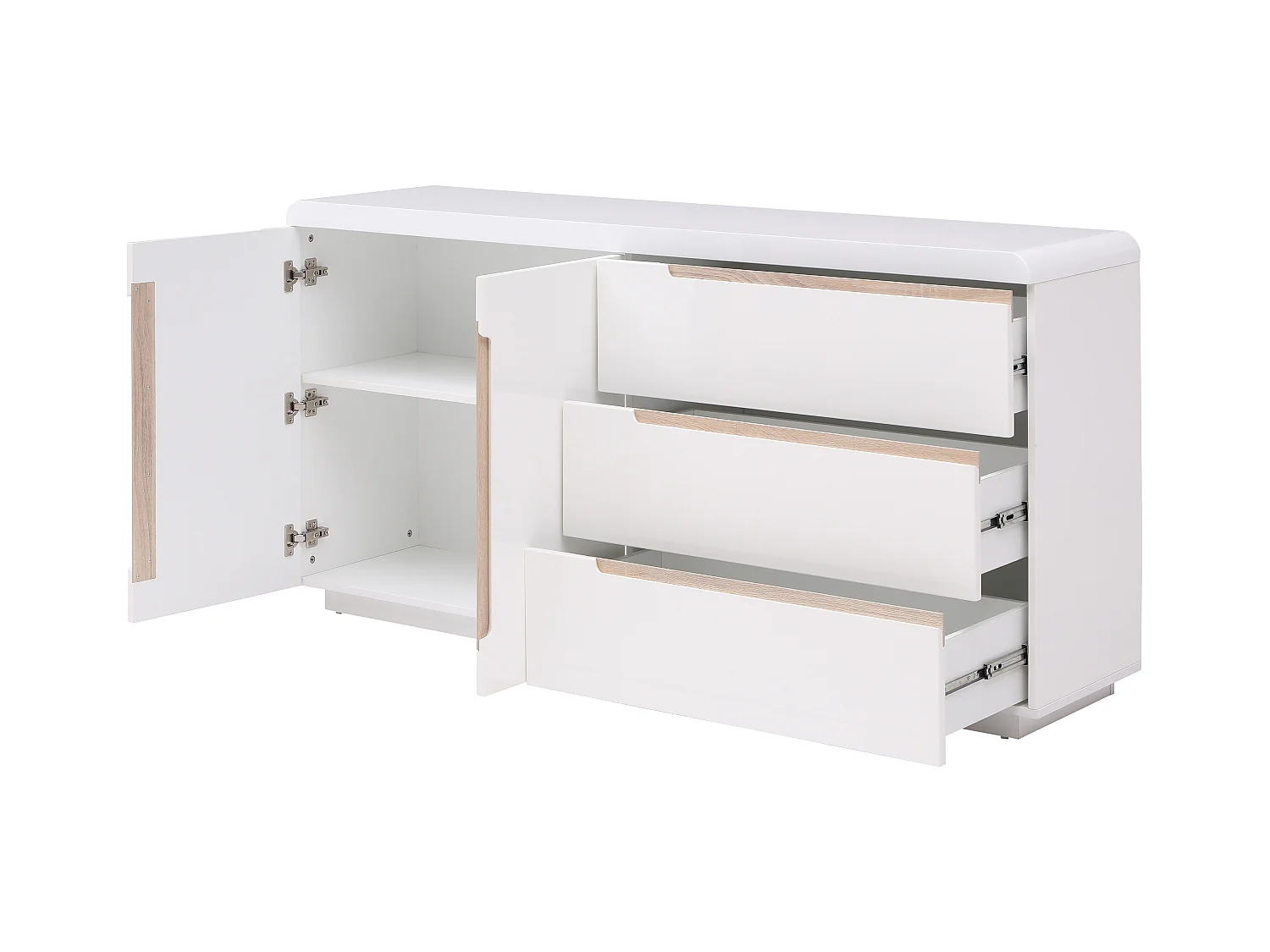 Aparador con 2 puertas y 3 cajones - Blanco y natural - NURINI