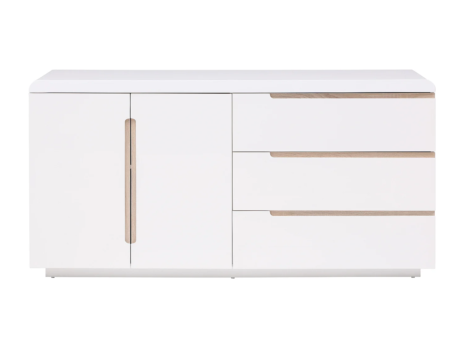 Aparador con 2 puertas y 3 cajones - Blanco y natural - NURINI