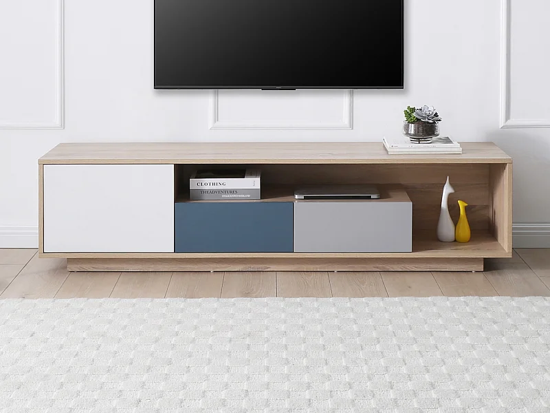 Móvel de TV com 1 porta, 2 gavetas e 1 nicho multicolor - FILUTIA