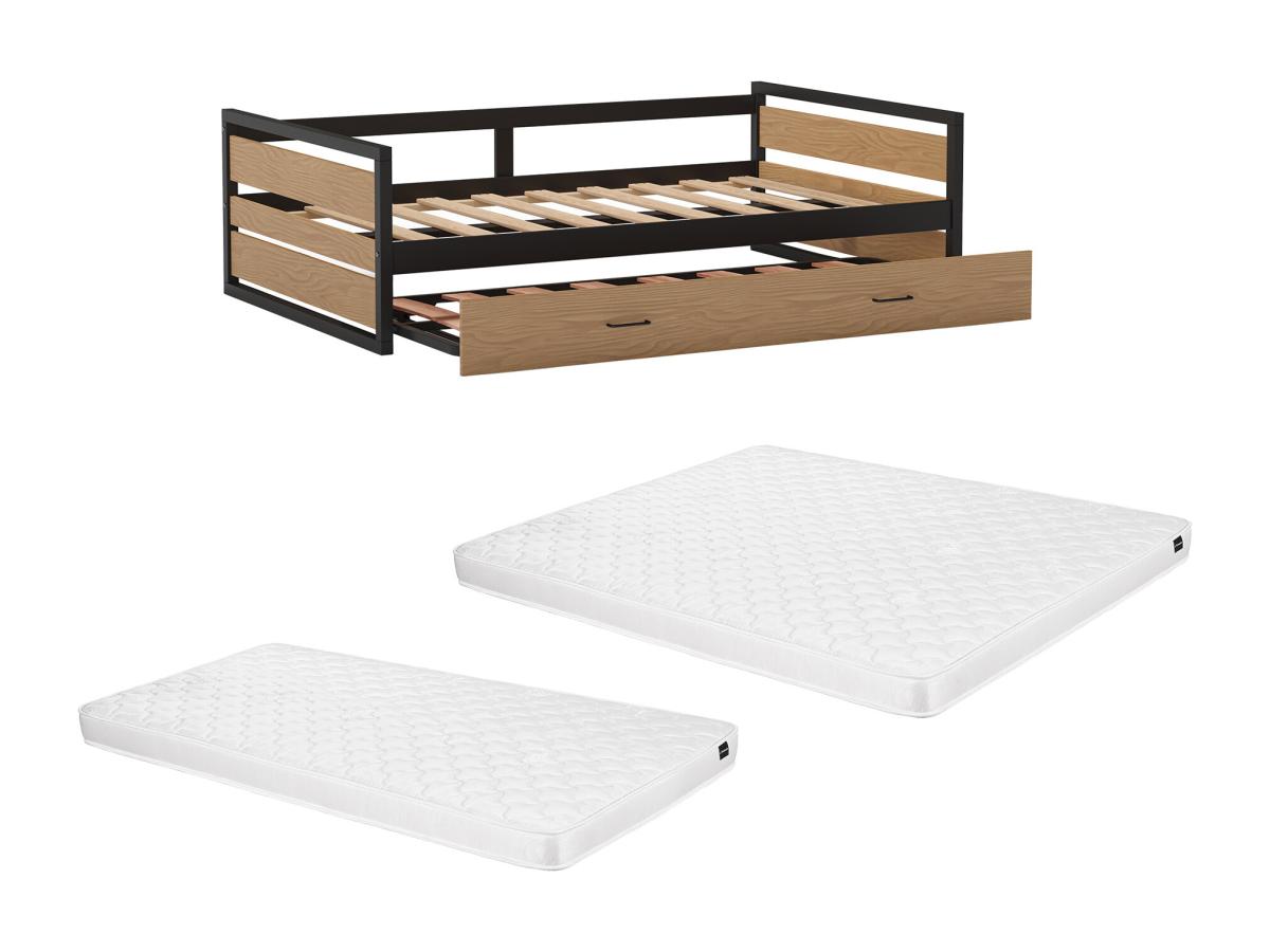 Ausziehbett + Matratze - 120 x 200 & 90 x 200 cm - MDF, Kiefernholz & Metal günstig online kaufen