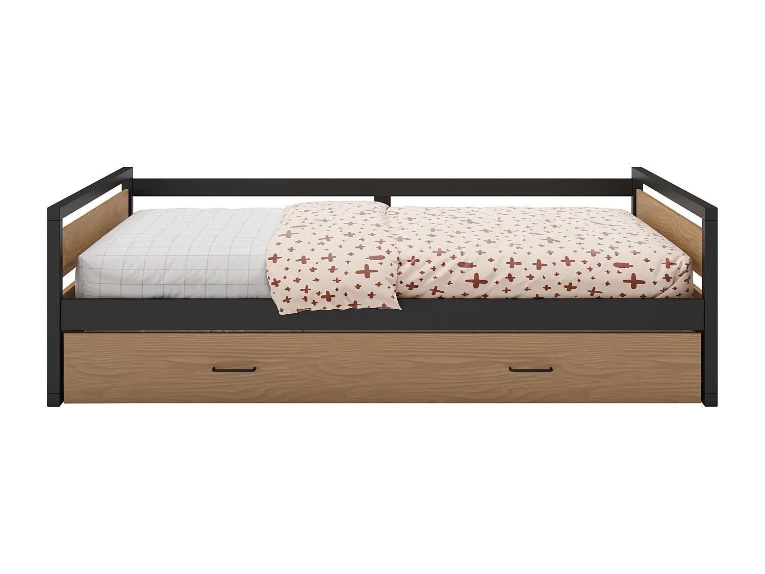 Letto a scomparsa 120 x 200 e 90 x 200 cm MDF, Pino e Metallo Naturale e Antracite + Materasso  - BOSTON