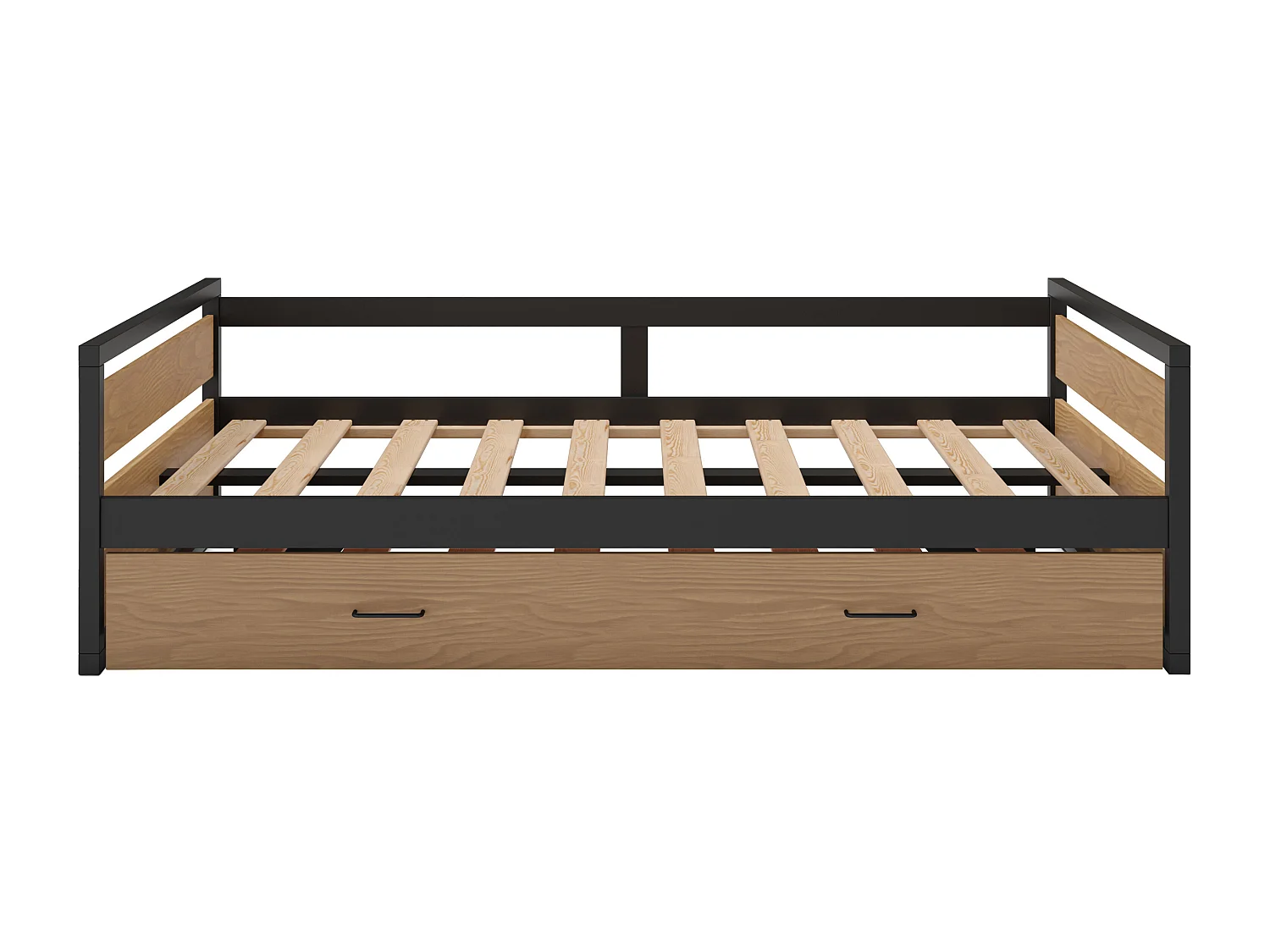 Letto a scomparsa 120 x 200 e 90 x 200 cm MDF, Pino e Metallo Naturale e Antracite + Materasso  - BOSTON